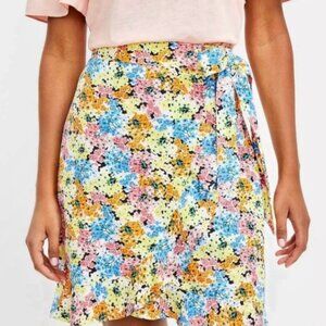 LOFT 2 Mock-Wrap Linen Blend Floral Skirt